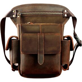 Le'aokuu Mens Genuine Leather Bike Cycling Waist Hip Bum Fanny Pack Drop Leg Bag