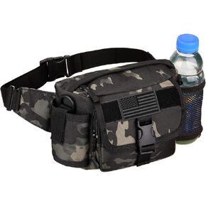 Tactical Fanny Pack, Military Waist Bag Pack with U.S Patch Utility Hip Belt Bag for Outdoor Fishing Hiking, Black