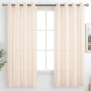BGment Natural Linen Look Semi Sheer White Curtains for Bedroom, 63 Inch Grommet Light Filtering Casual Textured Privacy Curtains for Living Room, 2 Panels, 52 x 63 Inch in Kuwait