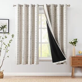 jinchan 95% Blackout Boho Curtains 96 Inch Length 2 Panels Silver on White Moon Phases Printed Drapes Rod Pocket Back Tab Thermal Insulated Curtains for Bedroom Nursery Window Drapes in Kuwait