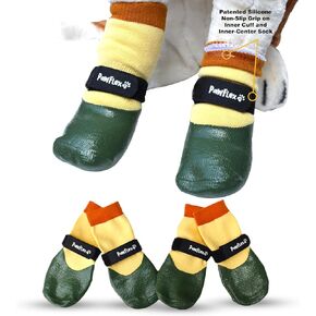 Double Dipped Waterproof Dog Socks | PawFlex Comfy Pawz Soft Indoor/Outdoor Dog Booties with Rubberized Bottom| Non-Slip Silicone Grip at Inner Cuff for No Twisting or Sliding Off| Adjustable Strap