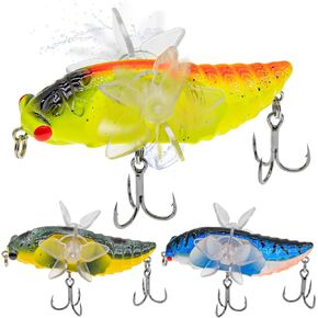 DEILAI Topwater Fishing Lures Plopper Lures Kit Fly Fishing Flies Topwater Bait Hard Baits Lures with 3D Fishing Eye for Salmon Walleye Trout Bass Freshwater Saltwater