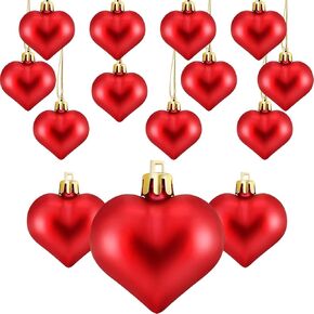 Frienda 24 Pcs Valentine's Day Heart Shaped Ornament Heart Ornaments Christmas Tree Baubles Hanging Decoration for Valentine Wedding Anniversary Mother's 1.77 x 1.96 Inch (Red, Pink)