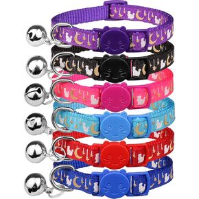 6 قطع من اطواق القطط القابلة للفصل، اطواق القطط بتصميم قمر ذهبي ومشبك امان مع جرس يتوهج في الظلام، اطواق قطط للاولاد والبنات in Kuwait