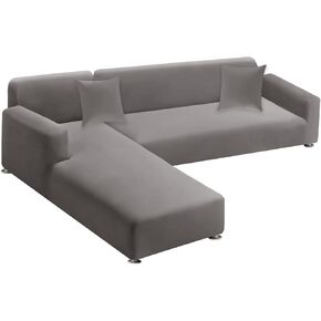 LA MEACK Sectional Couch Covers 2-Piece Softness L Shaped Sofa Cover Super Stretch L-Type Couch Slipcover with 2Pcs Pillowcases Sofa Slipcover 3 Seater + 3 Seater Furniture Protector (Black) in Kuwait