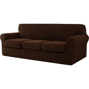 CHUN YI 4 pieces Stretch Sofa Cover for 3 Seater Couch, Washable Soft Sofa Slipcover with 3 Separate Seat Cushion Covers for Dogs, Checks Spandex Jacquard Fabric, Large, Black