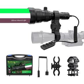 Odepro KL62Plus Hunting Light 3-Color-in-1 (Red, White, IR850) Zoomable Scope Mount Predator Flashlight with Stepless Dimming Switch for Hog Coyote Varmint Hunting