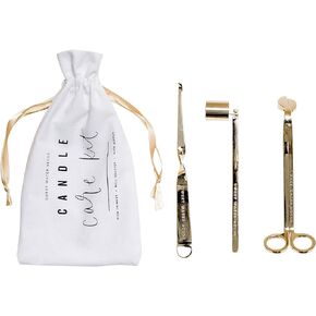 Sweet Water Decor Candle Care Kit | Golden Candle Accessory Set Includes Wick Trimmer, Wick Dipper, and Bell Snuffer Tools with Drawstring Bag for Candle Lovers (Gold)