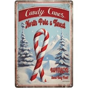 OMMIIY Decor 8''x12'' Christmas Decor Signs Farmhouse Decorative Red Vintage Wall Decorations - Candy Canes