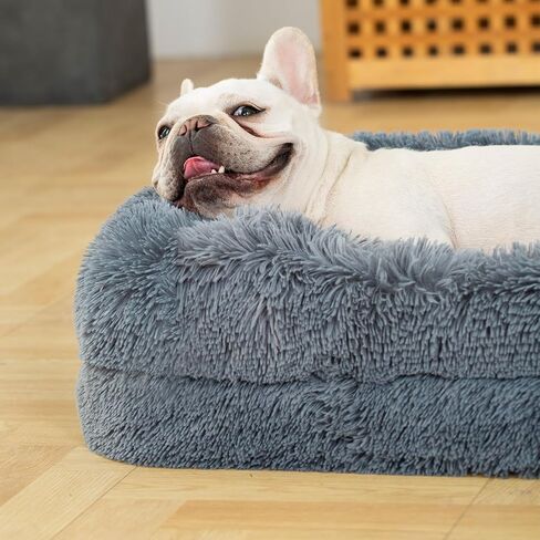 2 in 1 Calming Dog Beds for Small Dogs, Dual Layer Orthopedic Egg Crate Foam & Memory Foam Faux Fur Shag Pet Mattress Warming Rectangle Cuddle Bed Comfy Anti Anxiety, Washable Cover Anti-Slip in Kuwait