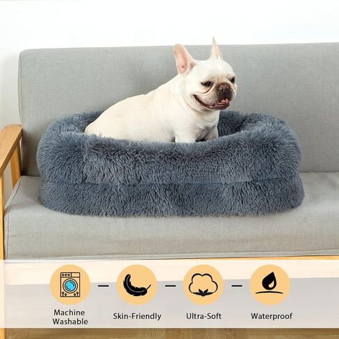 2 in 1 Calming Dog Beds for Small Dogs, Dual Layer Orthopedic Egg Crate Foam & Memory Foam Faux Fur Shag Pet Mattress Warming Rectangle Cuddle Bed Comfy Anti Anxiety, Washable Cover Anti-Slip in Kuwait