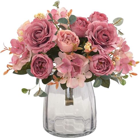 Artificial Flowers Silk Peony Fake Hydrangea Flower Faux Pink Bouquet Decor for Home Bridal Wedding Party Festival Decoration in Saudi Arabia