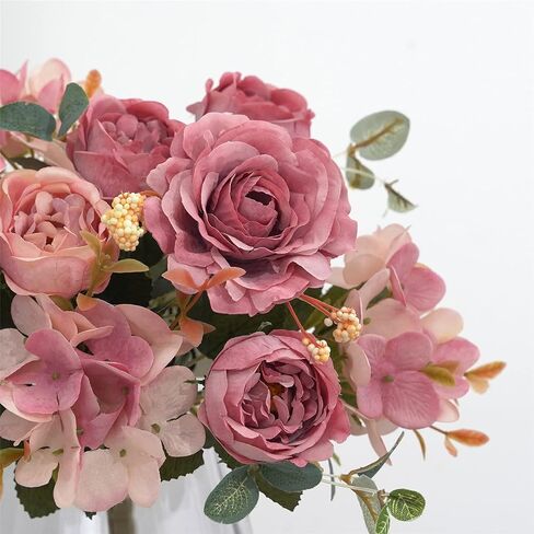 Artificial Flowers Silk Peony Fake Hydrangea Flower Faux Pink Bouquet Decor for Home Bridal Wedding Party Festival Decoration in Saudi Arabia