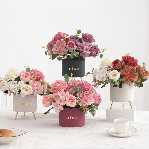 Artificial Flowers Silk Peony Fake Hydrangea Flower Faux Pink Bouquet Decor for Home Bridal Wedding Party Festival Decoration in Saudi Arabia