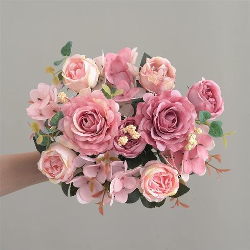 Artificial Flowers Silk Peony Fake Hydrangea Flower Faux Pink Bouquet Decor for Home Bridal Wedding Party Festival Decoration in Saudi Arabia