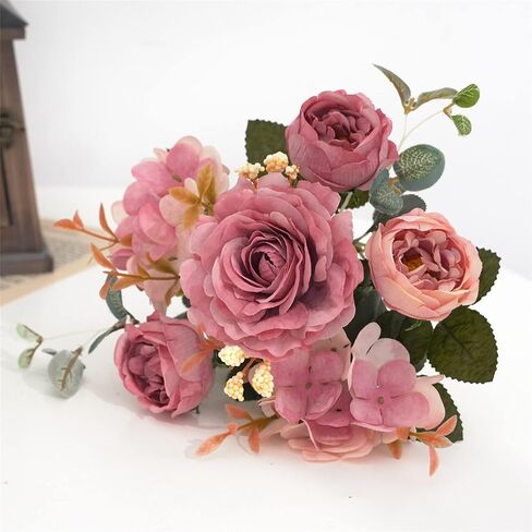 Artificial Flowers Silk Peony Fake Hydrangea Flower Faux Pink Bouquet Decor for Home Bridal Wedding Party Festival Decoration in Saudi Arabia
