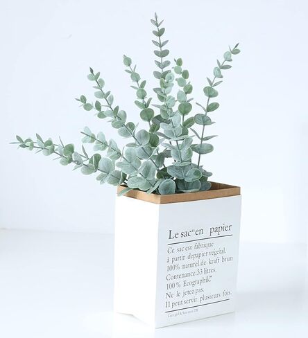 أوراق سيقان الأوكالبتوس الاصطناعية من WEISPARK - 25 قطعة من أوراق الأوكالبتوس المزيفة ذات اللمس الحقيقي وأغصان نبات الأوكالبتوس الصناعي لمزهرية DIY باقة مركزية لديكور المنزل والزفاف (بدون مزهرية) (25 قطعة) in Kuwait