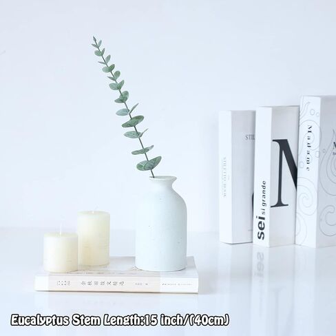 أوراق سيقان الأوكالبتوس الاصطناعية من WEISPARK - 25 قطعة من أوراق الأوكالبتوس المزيفة ذات اللمس الحقيقي وأغصان نبات الأوكالبتوس الصناعي لمزهرية DIY باقة مركزية لديكور المنزل والزفاف (بدون مزهرية) (25 قطعة) in Kuwait
