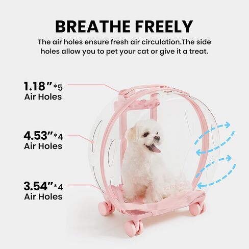 VETRESKA Hard Cat Carrier with Stickers & 2 Mats, Freely Breathe Travel Dog Carrier, Airline Approved Outdoor Cat Crate, Cat Kennel Trolley Case Portable with Silent Wheel for Cats and Dogs in Kuwait