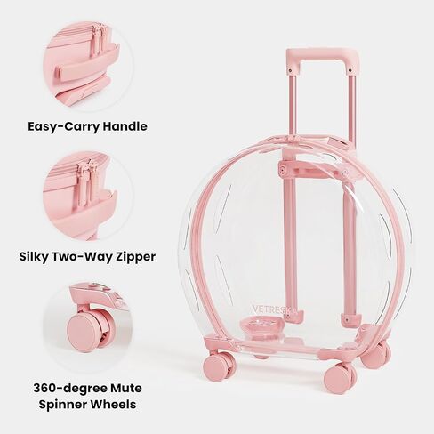 VETRESKA Hard Cat Carrier with Stickers & 2 Mats, Freely Breathe Travel Dog Carrier, Airline Approved Outdoor Cat Crate, Cat Kennel Trolley Case Portable with Silent Wheel for Cats and Dogs in Kuwait