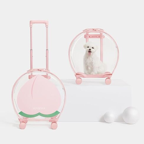 VETRESKA Hard Cat Carrier with Stickers & 2 Mats, Freely Breathe Travel Dog Carrier, Airline Approved Outdoor Cat Crate, Cat Kennel Trolley Case Portable with Silent Wheel for Cats and Dogs in Kuwait