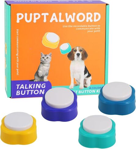 ازرار كلاب للتواصل، ازرار كلب قابلة للتسجيل لمدة 30 ثانية، 4 قطع، ازرار تدريب الكلاب لاصوات الجراء، لعبة ازرار الكلب الناطقة مع حصيرة غير قابلة للانزلاق وملصقات مجموعة ازرار اتصال الكلاب in Kuwait