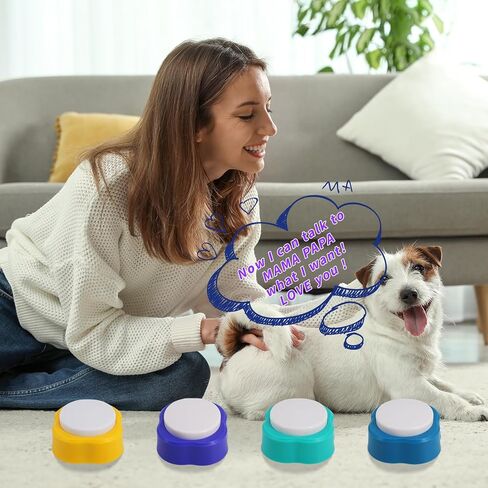 ازرار كلاب للتواصل، ازرار كلب قابلة للتسجيل لمدة 30 ثانية، 4 قطع، ازرار تدريب الكلاب لاصوات الجراء، لعبة ازرار الكلب الناطقة مع حصيرة غير قابلة للانزلاق وملصقات مجموعة ازرار اتصال الكلاب in Kuwait