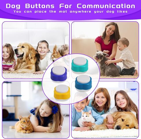 ازرار كلاب للتواصل، ازرار كلب قابلة للتسجيل لمدة 30 ثانية، 4 قطع، ازرار تدريب الكلاب لاصوات الجراء، لعبة ازرار الكلب الناطقة مع حصيرة غير قابلة للانزلاق وملصقات مجموعة ازرار اتصال الكلاب in Kuwait