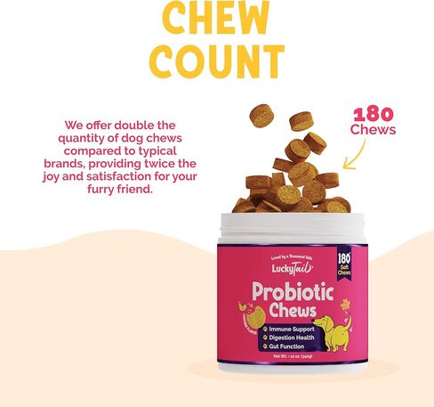 مضغ بروبيوتيك LuckyTail للكلاب - صحة الأمعاء للكلاب - أساسيات البطن للكلاب - مسحوق اليقطين للكلاب - إنزيمات هضمية للكلاب - تقريبًا. 180 مضغ ناعم in Kuwait