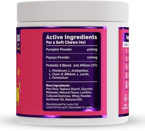 مضغ بروبيوتيك LuckyTail للكلاب - صحة الأمعاء للكلاب - أساسيات البطن للكلاب - مسحوق اليقطين للكلاب - إنزيمات هضمية للكلاب - تقريبًا. 180 مضغ ناعم in Kuwait
