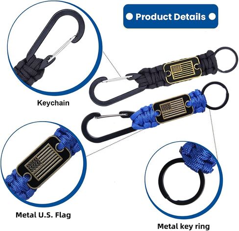 Tokcousun 4 Pcs Heavy Duty Paracord Lanyard Keychain with USA Flag, Braided Parachute Lanyards for Keys Long/Short Keychain in Saudi Arabia