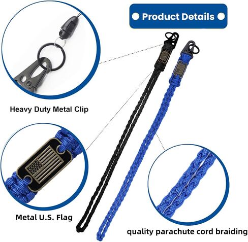 Tokcousun 4 Pcs Heavy Duty Paracord Lanyard Keychain with USA Flag, Braided Parachute Lanyards for Keys Long/Short Keychain in Saudi Arabia