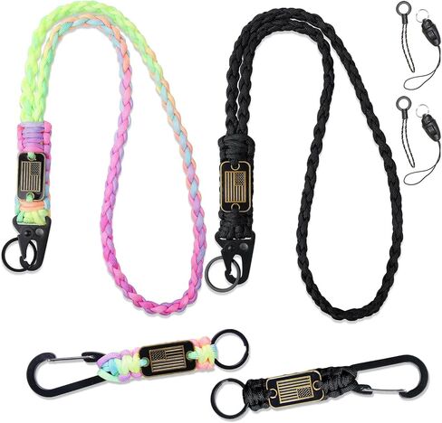 Tokcousun 4 Pcs Heavy Duty Paracord Lanyard Keychain with USA Flag, Braided Parachute Lanyards for Keys Long/Short Keychain in Saudi Arabia