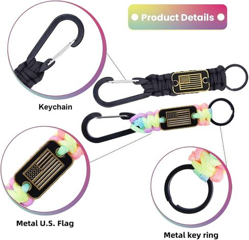 Tokcousun 4 Pcs Heavy Duty Paracord Lanyard Keychain with USA Flag, Braided Parachute Lanyards for Keys Long/Short Keychain in Saudi Arabia