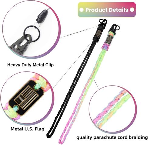 Tokcousun 4 Pcs Heavy Duty Paracord Lanyard Keychain with USA Flag, Braided Parachute Lanyards for Keys Long/Short Keychain in Saudi Arabia