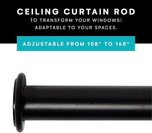 Room/Dividers/Now 108in-168in Hanging Curtain Rod With Brackets, Black | Ceiling Mount Curtain Rods Set for Windows, Doors, Room Dividers | 1" Diameter Adjustable Ceiling Mount Wall Mount Hanging Rods in Saudi Arabia