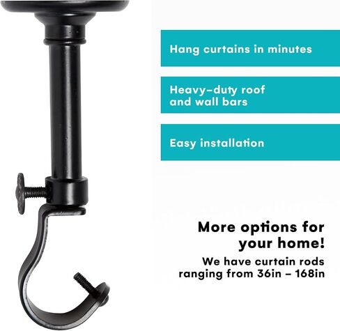Room/Dividers/Now 108in-168in Hanging Curtain Rod With Brackets, Black | Ceiling Mount Curtain Rods Set for Windows, Doors, Room Dividers | 1" Diameter Adjustable Ceiling Mount Wall Mount Hanging Rods in Saudi Arabia