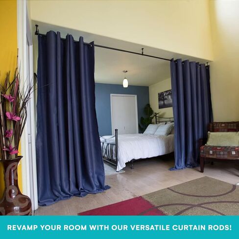 Room/Dividers/Now 108in-168in Hanging Curtain Rod With Brackets, Black | Ceiling Mount Curtain Rods Set for Windows, Doors, Room Dividers | 1" Diameter Adjustable Ceiling Mount Wall Mount Hanging Rods in Saudi Arabia