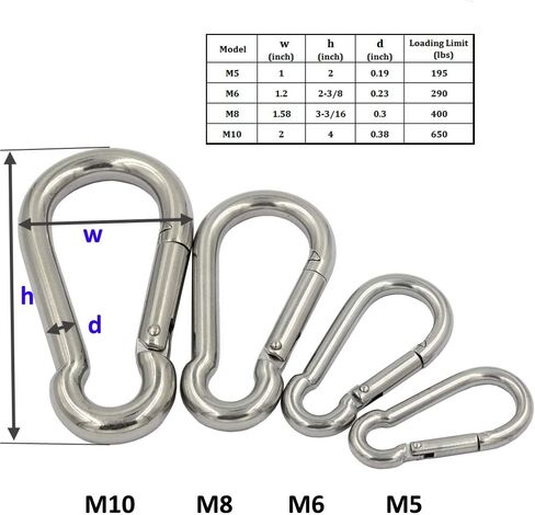 DGOL 8pcs 2-3/8 inch Loading 290 lbs M6 304 Stainless Steel Carabiner Spring Hook Outdoor Chain Quick Link Lock Fastner in Saudi Arabia