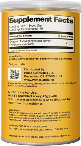 مسحوق جذر أشواغاندا العضوي الطبيعي، 8 أونصة | أدابتوجين الأيورفيدا للهدوء والحيوية ويعزز الطاقة والقدرة على التحمل | نقي، عضوي معتمد من وزارة الزراعة الأمريكية، خام، نباتي in Kuwait