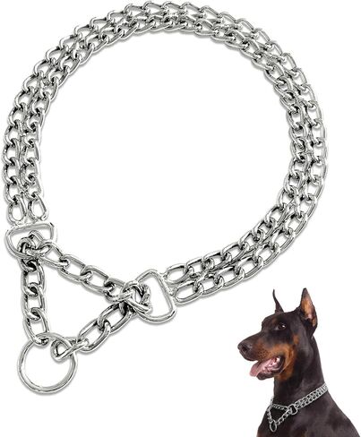 LOS ANDES Dog Chain Collar Metal Martingale Collar No Pull Dog Slip Collar Anti Chew Training Collar Chrome Plated Double Link Dog Collar for Large Small Medium Dogs in Saudi Arabia