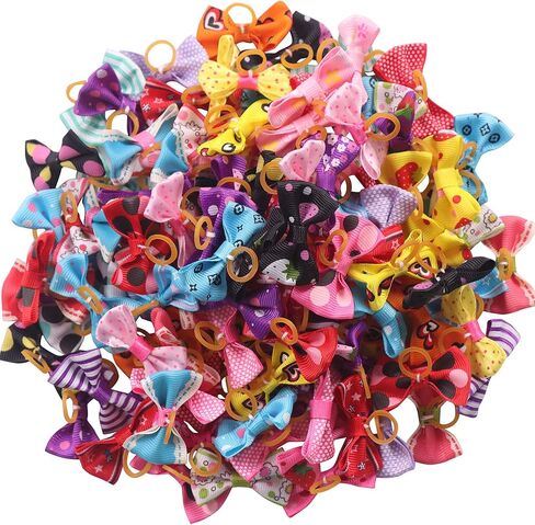ياكا 60 قطعة (30 باريس) ربطات شعر صغيرة على شكل فيونكة مع اربطة مطاطية، اكسسوارات شعر يدوية الصنع، منتجات العناية بالحيوانات الاليفة (60 قطعة، انماط لطيفة) (اربطة مطاطية نمط 2) in Kuwait