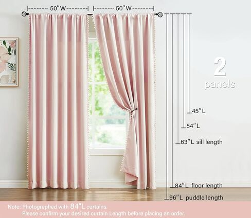 pompom ستائر التعتيم لغرفة النوم الوردي الفتيات 84 بوصة كفاءة في استخدام الطاقة الحرارية معزولة غرفة المعيشة سواد لوحات الستار لغرفة الحضانة المطبخ 52 "ث × 2 لوحات قضيب الجيب in Kuwait