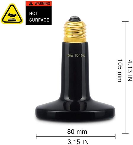 omaykey 100w 2 حزمة مصباح الحرارة السيراميك لمبة الأشعة تحت الحمراء الزواحف باعث الحرارة مصابيح لمبات لحاضنة الدجاج سحلية التنين الملتحي السلاحف ثعبان حوض السمك، لا ضوء ينبعث لا ضرر (المدرجة etl) in Kuwait