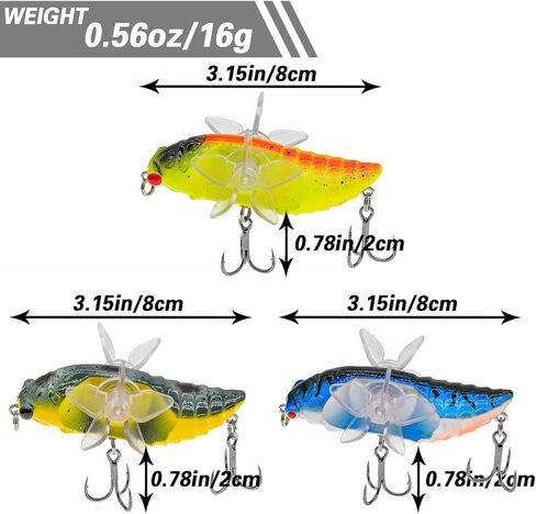 DEILAI Topwater الصيد السحر بلوبر السحر عدة يطير الصيد الذباب Topwater الطعم الثابت السحر مع 3D الصيد العين لسمك السلمون Walleye سمك السلمون المرقط باس المياه العذبة المياه المالحة in Kuwait