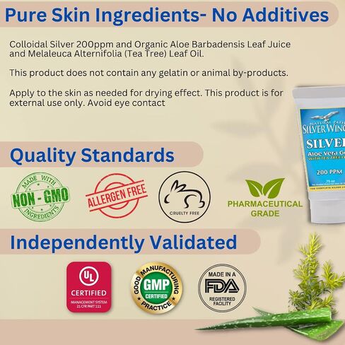 Natural Path Silver Wings Silver 200ppm Aloe Vera Gel w/ Tea Tree Oil 1.5 oz. Skin Healing & Nourishing in Saudi Arabia