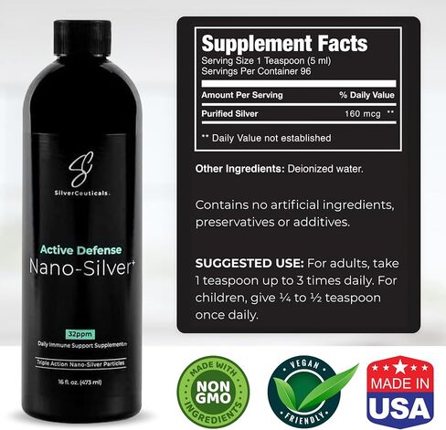 SilverCeuticals Active Defense Wellness Nano Silver 10 جزء في المليون - ثبت سريريًا 8X أكثر فعالية - صحة مناعية ثلاثية المفعول - آمنة لجميع الأعمار - يتفوق على 300 جزء في المليون من الفضة الغروية - 8 أونصة in Saudi Arabia