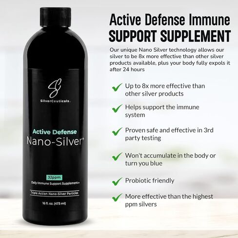 SilverCeuticals Active Defense Wellness Nano Silver 10 جزء في المليون - ثبت سريريًا 8X أكثر فعالية - صحة مناعية ثلاثية المفعول - آمنة لجميع الأعمار - يتفوق على 300 جزء في المليون من الفضة الغروية - 8 أونصة in Saudi Arabia
