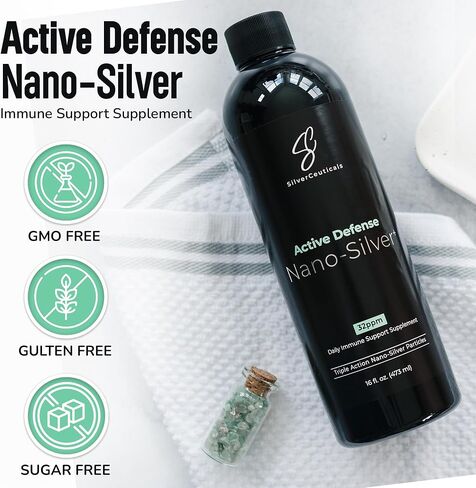 SilverCeuticals Active Defense Wellness Nano Silver 10 جزء في المليون - ثبت سريريًا 8X أكثر فعالية - صحة مناعية ثلاثية المفعول - آمنة لجميع الأعمار - يتفوق على 300 جزء في المليون من الفضة الغروية - 8 أونصة in Saudi Arabia