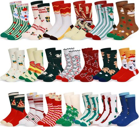 Suhine 20 Pair Christmas Socks for Kids Christmas Gift Socks Colorful Novelty Xmas Fun Cute Warm Dress Socks Boys Girls Winter Holiday, 6-10 Years in Saudi Arabia